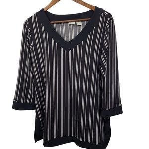 Chicos Travelers Striped 3/4 Sleeve V Neck Tunic Womens Chicos 2 US Large